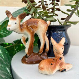 Vintage 1950s Ceramic Deer Fawn Figurines Set of Two Robert Simmons Artist